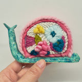 Handmade Ceramic Snail with Botanical Fiber Art Shell