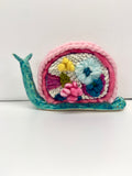 Handmade Ceramic Snail with Botanical Fiber Art Shell